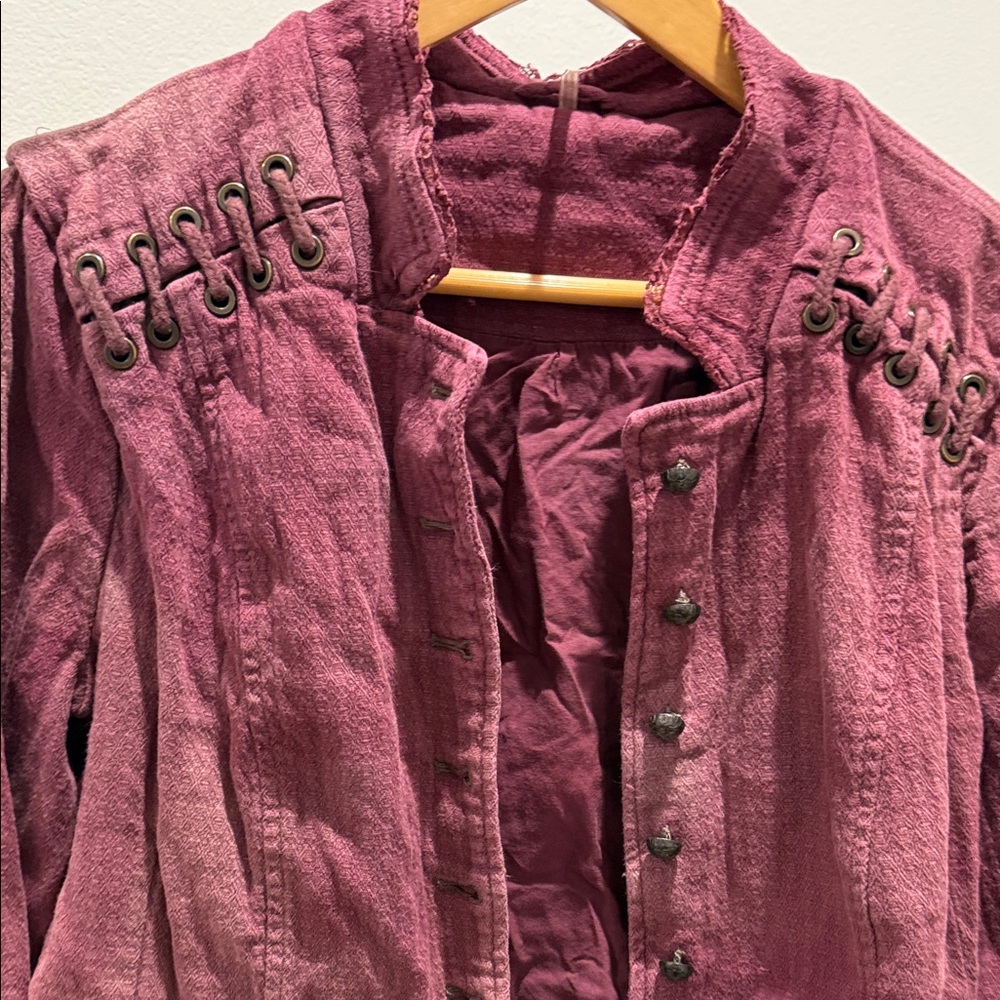 Free People Women’s Lace-Trim Burgundy Jacket - Picture 3 of 7
